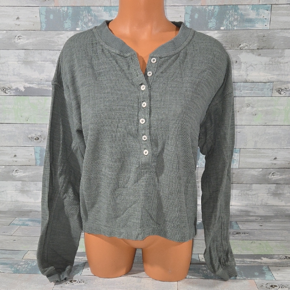Aerie Green Oversized Pull Over Button Shirt Sz X-Small